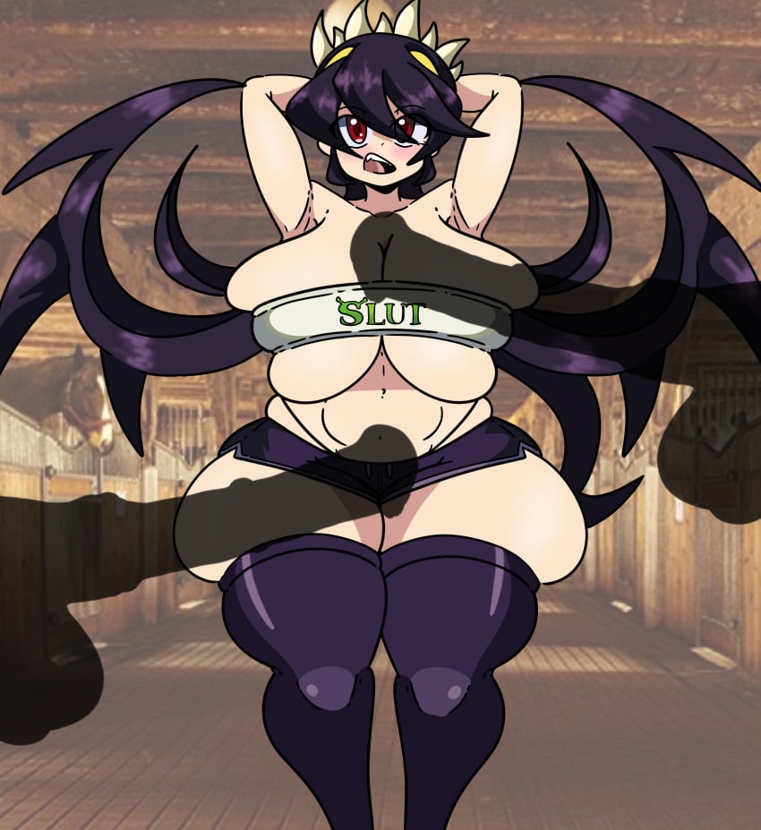 ass bestiality big_breasts curvy filia_(skullgirls) horse imminent_bestiality inakotho skullgirls thick_thighs zoophilia