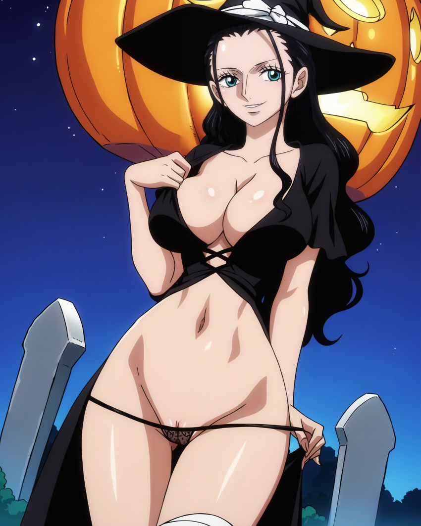 ai_generated big_breasts cleavage female female_only halloween large_breasts nico_robin one_piece stickyai witch_costume