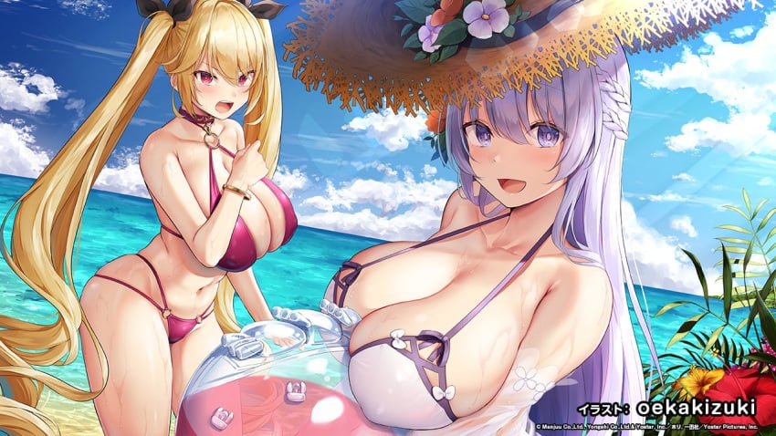 2girls azur_lane big_ass big_breasts bikini blush breasts cleavage game nelson_(azur_lane) official_art rodney_(azur_lane) swimwear