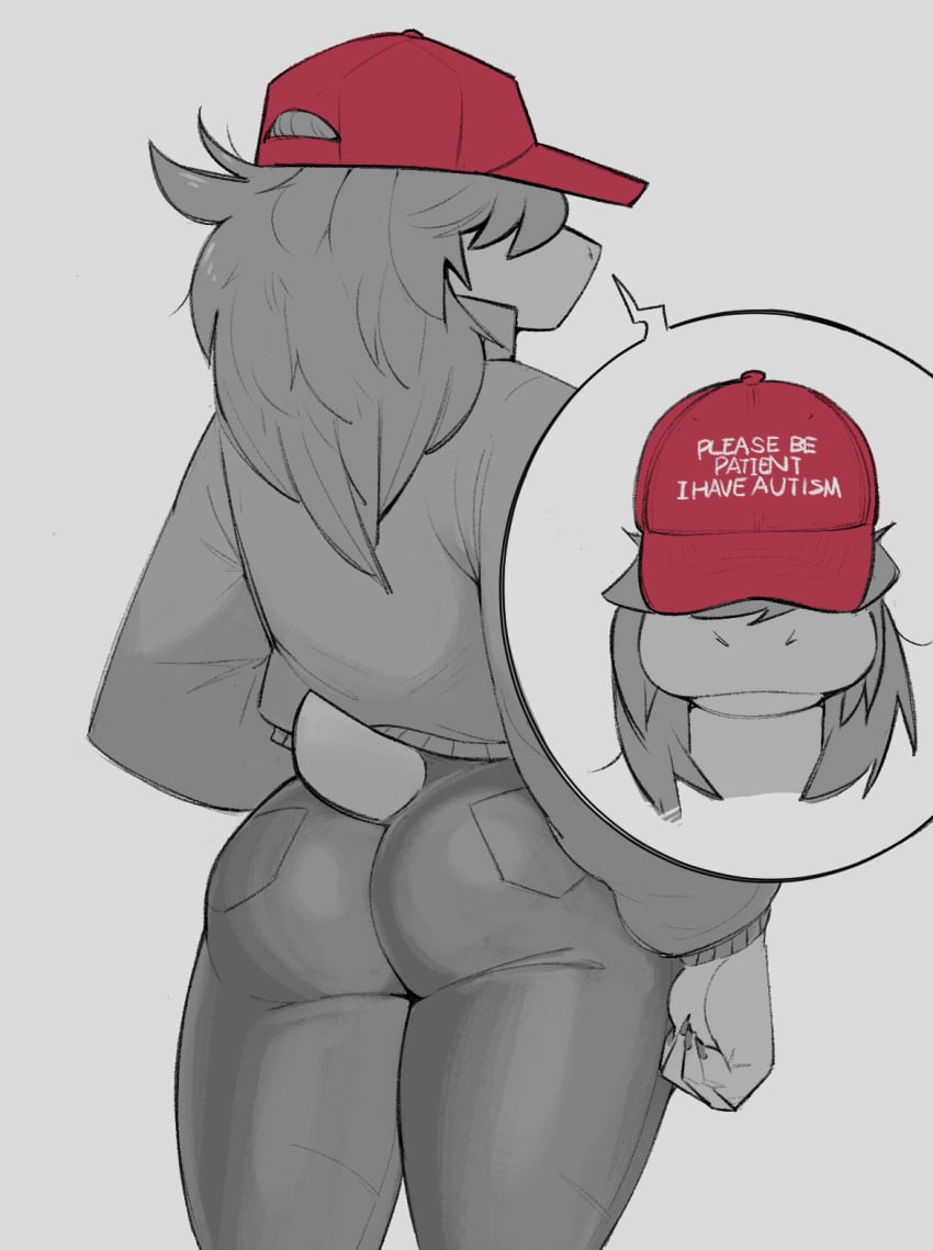 alternate_version_at_source alternate_version_available ass ass_focus autism big_ass bubble_ass bubble_butt butt_focus deltarune demidoggo english_text female female_focus female_only from_behind from_below front_facing girl greyscale hair_over_eyes hidden_face high_resolution humanoid jacket long_hair meme monster_girl please_be_patient_i_have_autism red_hat scalie scalie_humanoid short_tail snout solo solo_female solo_focus speech_bubble susie_(deltarune) tail text tight_clothing tight_pants undertale_(series)