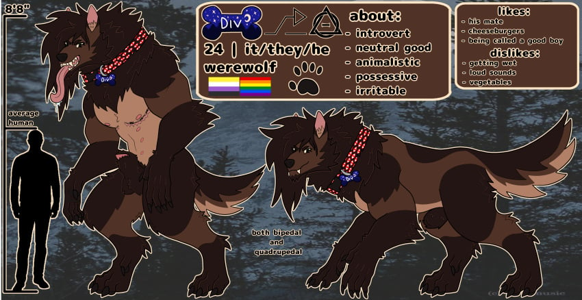 4_toes 5_fingers absurd_res animal_genitalia animal_penis anthro balls big_balls big_penis bodily_fluids brown_body brown_fur brown_hair brown_tail canid canine canine_genitalia canine_penis chart claws collar dividere drooling erection feet feral fingers fluffy fluffy_tail fully_sheathed fur genitals green_eyes hair height_chart hi_res long_tongue male male_anthro male_feral mammal mane model_sheet muscular muscular_feral muscular_male mythological_canine mythological_creature mythology nails name_tag neck_tuft paws penis penis_tip pubes saliva sheath size_difference solo standing tail teeth text toes tongue tongue_out tuft werecanid werecanine werecreature werewolf