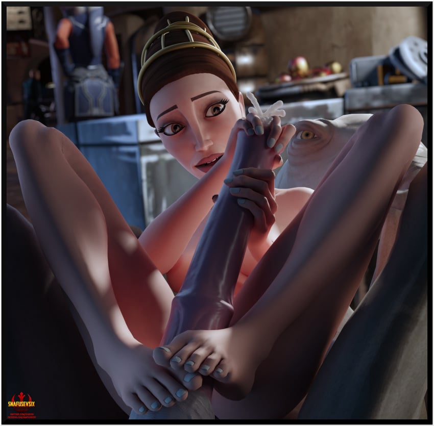 1boy 1girls 2girls 3d ahsoka_tano barefoot big_penis blender clone_wars cum cumshot eopie feet female footjob handjob male padme_amidala parody penis public snafusevsix star_wars zoophilia