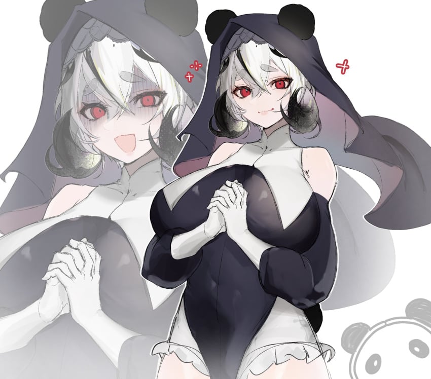 breasts nun_outfit panda_ears red_eyes rinekovt smile teaw_milk