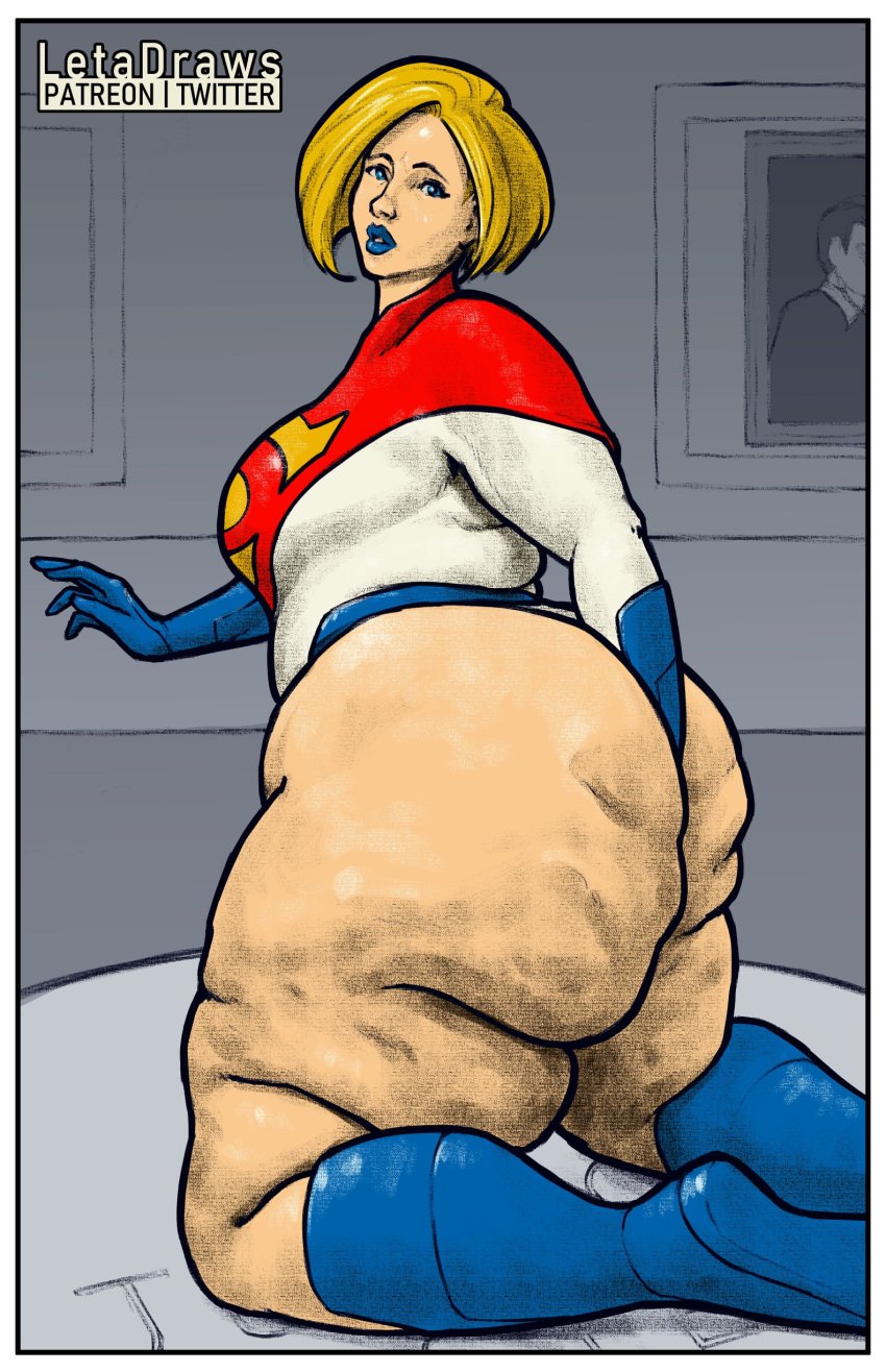 ass bbw big_ass blonde_hair cellulite dc dc_comics fat fat_ass female huge_ass lard_ass leta overweight overweight_female power_girl solo superman_(series)