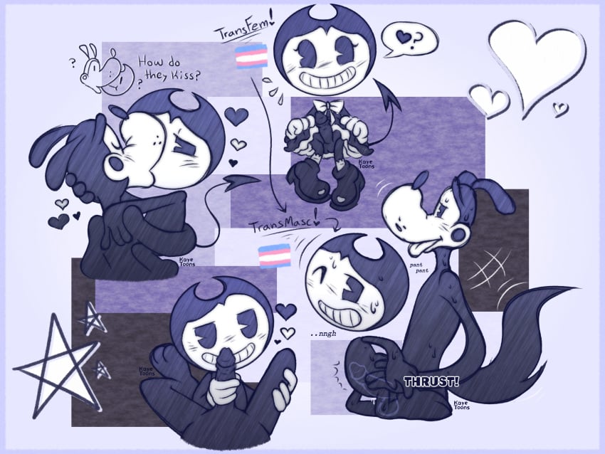 batim bendy bendy_and_the_ink_machine bendy_fem bendy_the_dancing_demon borendy boris_the_wolf cartoon cartoony cute demon devil gay gay_sex genderbent kissing penis rubberhose rule_63 wolf