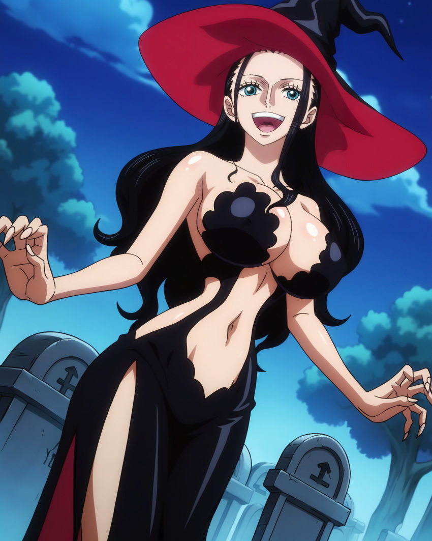 ai_generated big_breasts cleavage female female_only halloween large_breasts nico_robin one_piece stickyai witch_costume