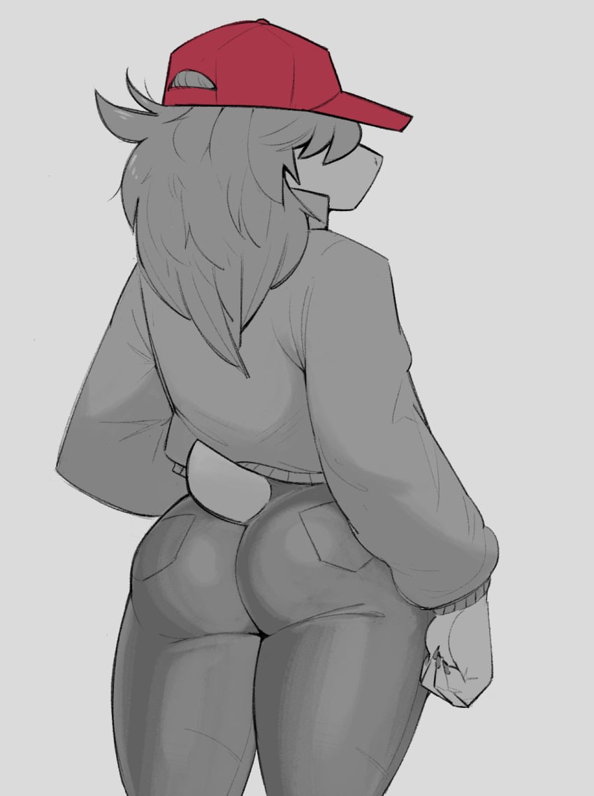 alternate_version_at_source alternate_version_available ass ass_focus big_ass bubble_ass bubble_butt butt_focus deltarune demidoggo female female_focus female_only from_behind from_below girl grayscale greyscale hair_over_eyes hidden_face high_resolution humanoid jacket long_hair monster_girl no_text red_hat scalie scalie_humanoid short_tail snout solo solo_female solo_focus susie_(deltarune) tail tight_clothing tight_pants undertale_(series)