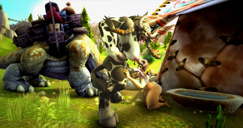 black_hair cum_in_throat deepthroat dreadknight femboy furry futa_on_male futanari hooves horsecock human intersex larger_futanari male oral penis_size_difference size_difference smaller_male tauren thick_thighs warcraft world_of_warcraft x-ray