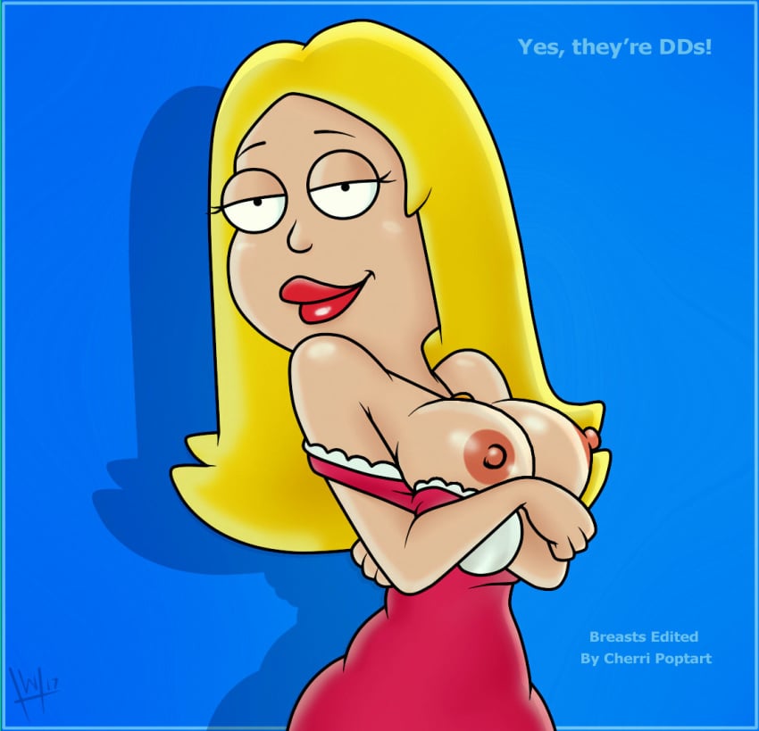 american_dad badbrains breast cherri_poptart clothes dress flashing francine_smith holding large_breast nipples no_bra smiling