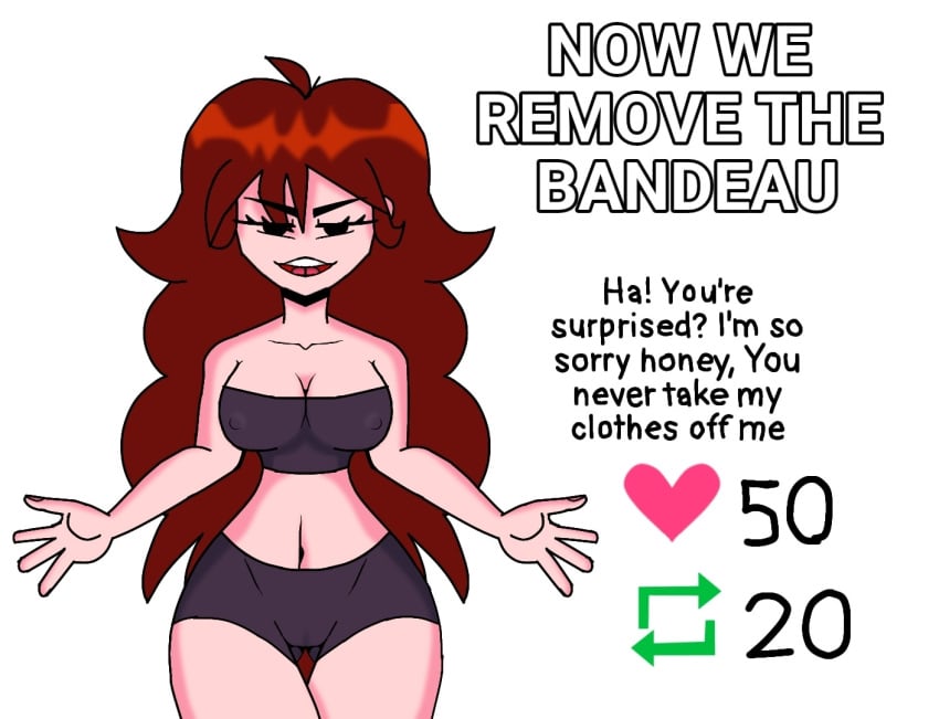 bandeau bandeau_bikini big_ass big_breasts breasts breasts fnf friday_night_funkin girlfriend_(fnf) girlfriend_(friday_night_funkin) half-closed_eyes nsfw red_hair shorts smile strip_game