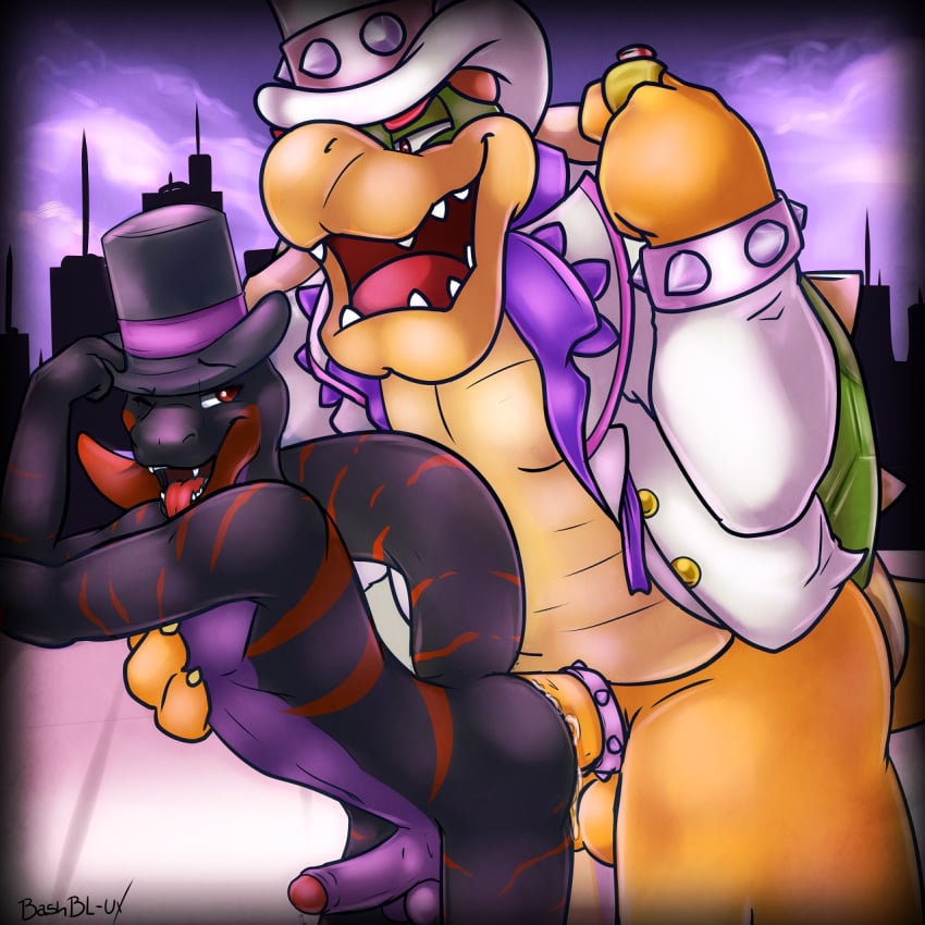 anal anal_penetration anal_sex anthro ass balls bara barazoku bashbl-ux bowser butt city clothed clothing cock_ring cum cum_in_ass cum_inside cum_on_balls cum_on_penis erection from_behind_(disambiguation) gay hat king koopa lizard looking_back looking_down male mario_(series) nintendo nude one_eye_closed open_mouth orgasm outside pecs penetration penis poutcheck reptile ring royalty scalie sex sharp_teeth shell size_difference smile spikes squint standing suit super_mario_odyssey teeth thick_penis thick_thighs tongue tongue_out top_hat uncut video_games yaoi