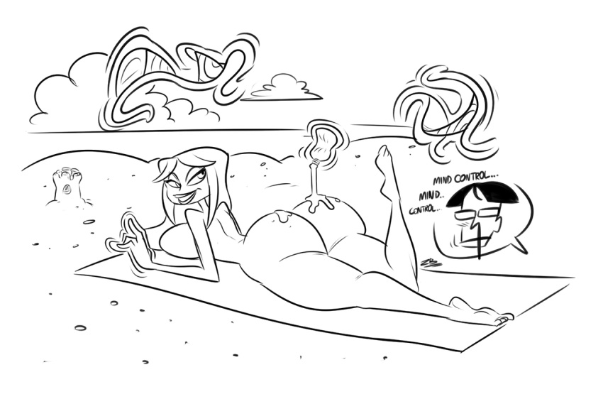 big_ass bikini blush_lines dark_skin milla_vodello monochrome nosebleed psychonauts sasha_nein seductive_smile text white_background zaribot