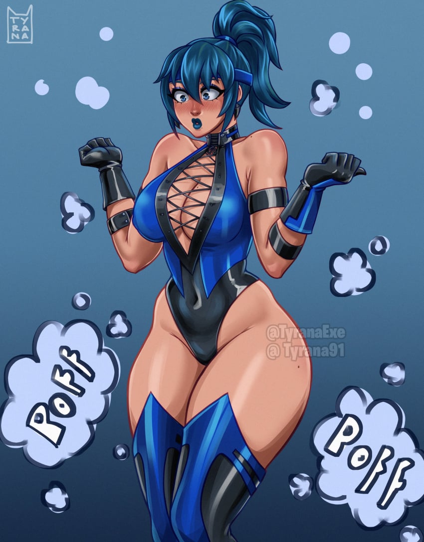 1girls 2d bare_shoulders belly_button_visible_through_clothing big_breasts blue_eyes blue_eyeshadow blue_hair blue_lipstick blush blush breasts cleavage curvy earrings epic_games eyeshadow female female female_only fortnite fortnite:_battle_royale gloves hope_(fortnite) kitana_(cosplay) legwear light-skinned_female light_skin lipstick makeup mortal_kombat open_mouth ponytail shadow_blade_hope_(fortnite) solo solo_female standing tagme thick_thighs thighs tyrana