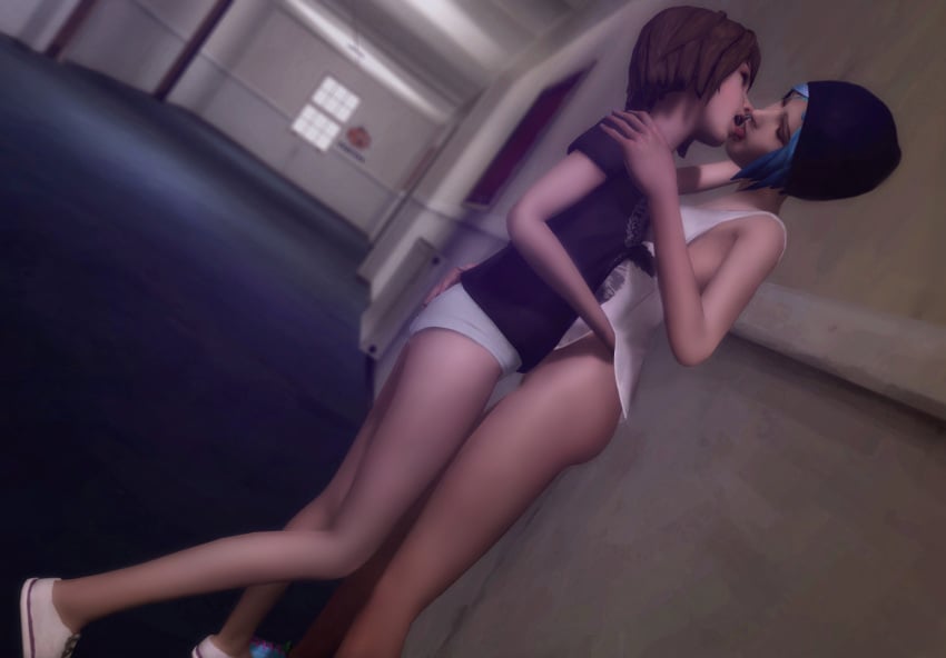 2girls 3d breasts chloe_price cute female female_only game hand_under_clothes hand_under_shirt kissing legs life_is_strange max_caulfield multiple_girls no_bra no_panties panties petite rastifan school small_breasts tongue underwear yuri