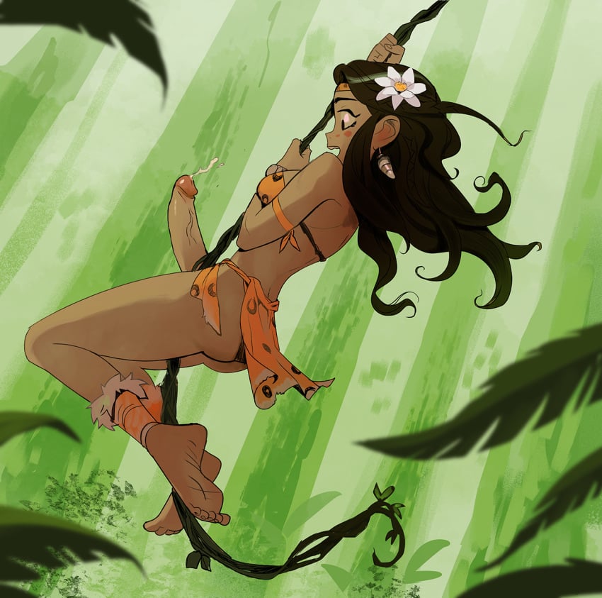 1futa anklewear armband ass big_penis bra dark-skinned_futanari dark_skin dickgirl erection flower_in_hair futa_only futanari headband intersex jungle jungle_girl large_penis leopard_print loincloth penis pervertfuel precum solo swinging underwear vine