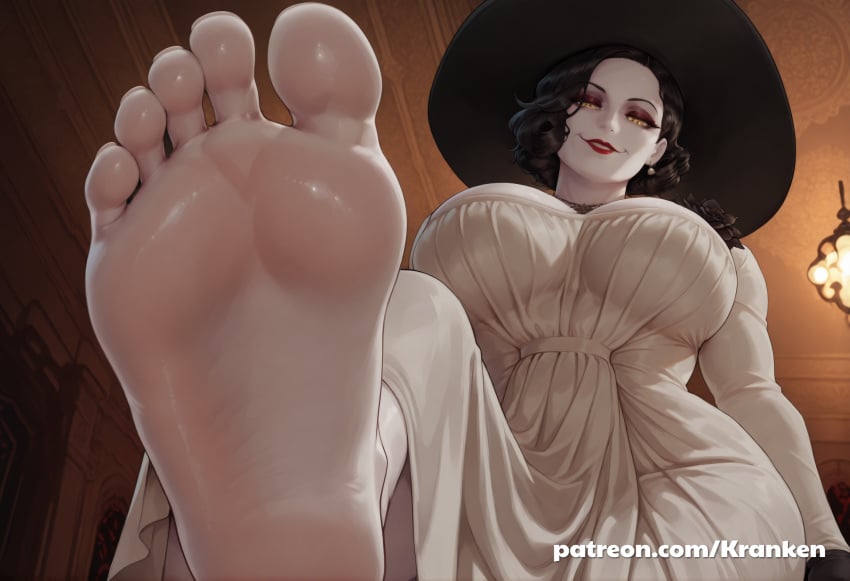 1girls ai_generated alcina_dimitrescu bare_soles barefeet barefoot big_hat bigger_female black_hair boobs_bigger_than_head breasts breasts_bigger_than_head clothed clothed_female dominant dominant_female domination dommy_mommy earrings feet feet_fetish feet_focus female female female_focus female_only foot_fetish hat indoor indoors kranken lady_dimitrescu larger_female light-skinned_female light_skin looking_at_viewer milf mommy mommy_dom mommy_kink older_female one_leg_raised one_leg_up patreon patreon_url patreon_username pov red_eyeshadow red_lipstick resident_evil resident_evil_8:_village sadistic sadistic_girl soles solo solo_female solo_focus stepped_on stepping stomped stomping stomping_pov tall_female taller_female taller_girl toes voluptuous voluptuous_female yellow_eyes