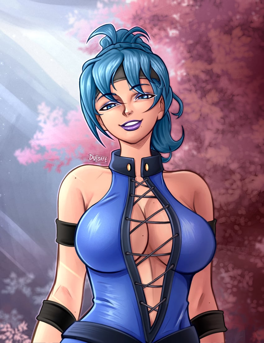 1girls 2d artist_request bare_shoulders big_breasts blue_eyes blue_hair breast_focus breasts cleavage cleavage_window dutsafe_(artist) epic_games eyebrows_visible_through_hair eyeshadow female female female_only fortnite fortnite:_battle_royale front_view hope_(fortnite) kitana_(cosplay) light-skinned_female light_skin lipstick looking_at_viewer makeup mortal_kombat ponytail shadow_blade_hope_(fortnite) smile smiling smiling_at_viewer solo solo_female tagme tagme_(artist)