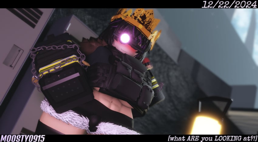 1girls 2024 3d belly_button big_breasts black_clothing black_gloves black_hair black_jacket black_shorts black_thighhighs blush breasts chains clothed clothed_female clothing crown dated decaying_winter discord_tag embarrassed female female_only firefighter_jacket fur_trim gloves jacket lantern letterbox letterboxed lock locker lockers looking_at_viewer midriff moosty muscular muscular_female night_vision_goggles padlock pale-skinned_female pale_skin purple_hair roblox roblox_game robloxian short_hair shorts shotgun_shell shotgun_shells sledge_queen solo standing stomach tactical_gear tactical_vest thighhighs thighs two_tone_hair underboob vest