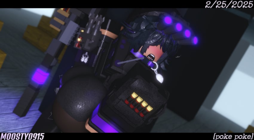1girls 2025 3d armband ass ass_focus background_character beanie big_ass black_beanie black_clothing black_gloves black_hair black_hat black_shorts blush clothed clothed_female dated decaying_winter discord_tag eyebrows_visible_through_hair female female_only fingerless_gloves fur_trim gloves hat letterbox letterboxed looking_at_viewer lulu_(caffinatedbuns) moosty night_vision_goggles open_mouth original_character pantyhose purple_armband radio radio_antenna roblox roblox_game robloxian short_hair shorts shotgun_shell shotgun_shells solo standing tactical_gear tan-skinned_female tan_skin thighhighs thighs vest