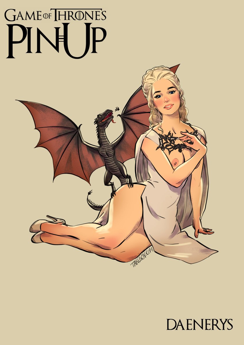 a_song_of_ice_and_fire andrew_tarusov artist_name black_scales blonde_hair breasts cape character_name claws copyright_name daenerys_targaryen dracophilia dragon dragon_tail dragon_wings dress drogon english english_text feet female female_only feral footwear game_of_thrones high_heels high_resolution hips human legs long_hair medium_breasts mini_dragon monster nipples pinup reptile scales scalie shoes signature simple_background sitting small_dom_big_sub smile solo spread_wings tail text thighs very_high_resolution western_dragon white_footwear white_shoes wings zoophilia