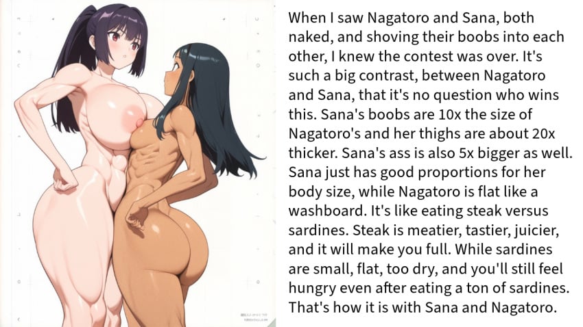 2girls ai_generated areola areolae ass big_ass big_breasts black_hair blush breast_envy breast_press breast_size_difference breast_to_breast breasts brown_eyes bubble_butt busty butt_crack catfight chest_bump completely_naked completely_naked_female completely_nude completely_nude_female curvy curvy_female curvy_figure dark-skinned_female dark_skin english_text erect_nipples expressionless face-to-face fat_ass female female_only girl hairclip hand_on_hip hands_on_own_hips hayase_nagatoro holding huge_breasts large_areolae light-skinned_female light_skin long_hair long_ponytail looking_at_another multiple_girls muscular muscular_female naked naked_female nervous nipples nude nude_female open_mouth please_don't_bully_me,_nagatoro ponytail president_(nagatoro) pussy red_eyes sana_sunomiya self_upload shiny_skin sidelocks staredown staring_at_another sweat tan tan-skinned_female tanned two_side_up we2323e242