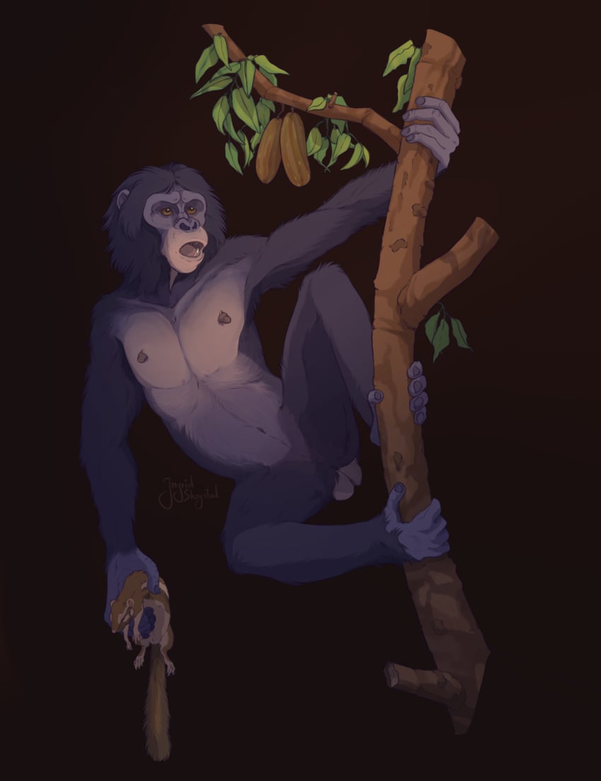 2024 absurd_res ape black_background bonobo branch climbing climbing_tree complex_shading congo_rope_squirrel digital_media_(artwork) female feral flat_chested genitals hanging_by_arms haplorhine hi_res in_tree ingridskogstad mammal monkey monotone_background mountain_mahogany paint_tool_sai_(artwork) pan_(genus) plant plump_labia primate pussy rodent sciurid screaming simple_background solo tree tree_squirrel