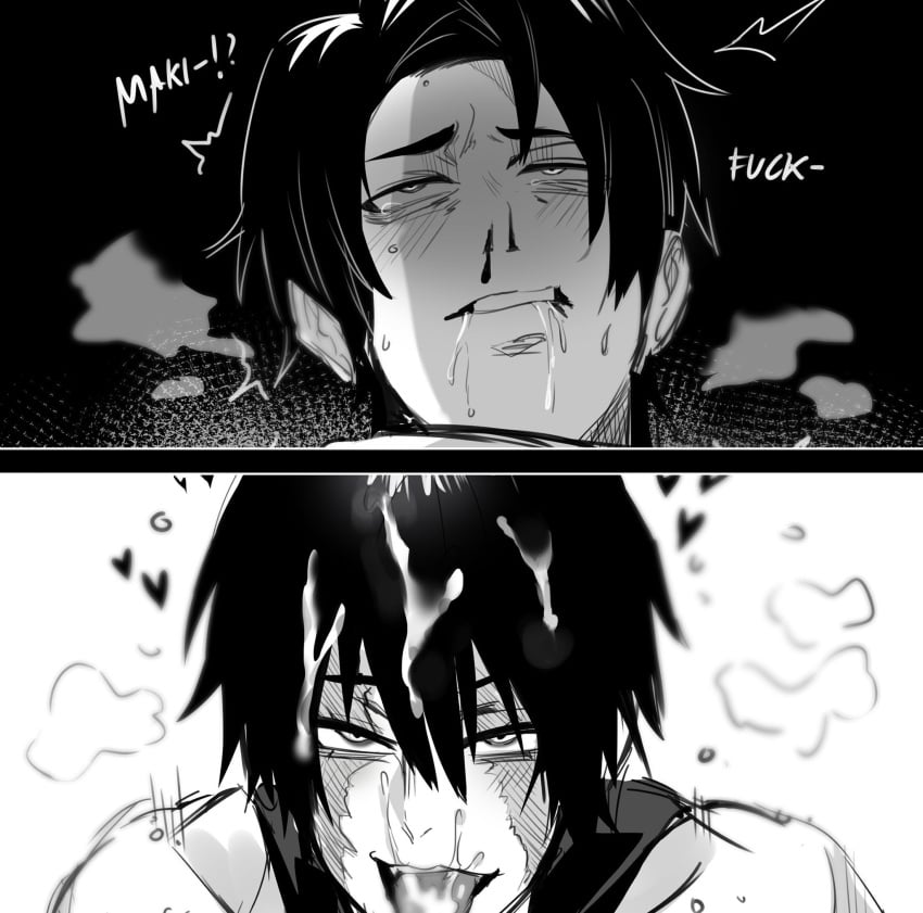 1boy 1girls assertive_female big_breasts blowjob cum_in_mouth cum_on_face dominant_female female jujutsu_kaisen kurenaiz1 male pleasure_face yuta_okkotsu zenin_maki