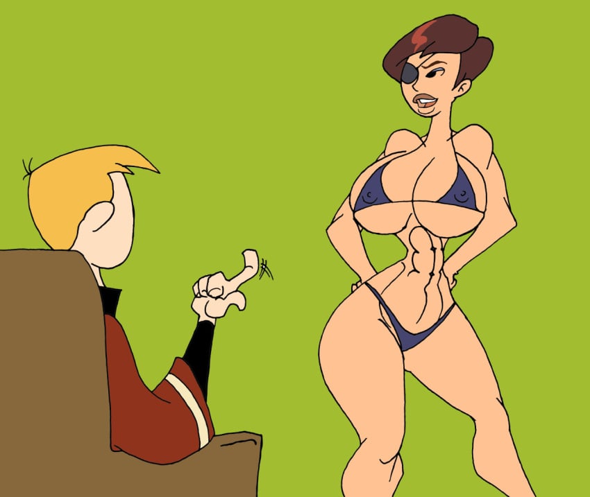 1boy 1girls age_difference back_view bare_shoulders betty_director big_breasts bikini black_eyes blonde_hair blue_eyes brown_hair busty caglioro3666 chair cleavage curvy disney disney_channel duo erect_nipple erect_nipples eyepatch eyeshadow female front_view hand_on_hips hands_on_hip hands_on_hips hourglass_figure huge_breasts human kim_possible makeup male mature micro_bikini midriff nipple_bulge open_mouth ron_stoppable short_hair simple_background sitting skimpy standing straight string_bikini swimsuit teenage thong underboob voluptuous wide_hips yellow_hair