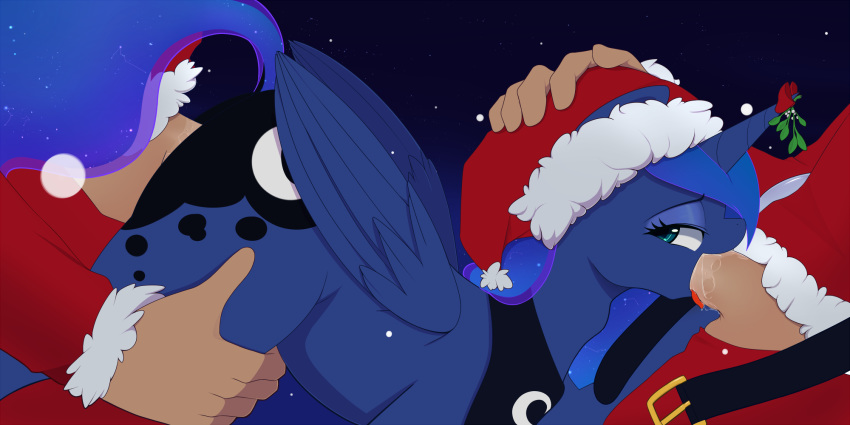 2016 alicorn blue_eyes blue_feathers blue_fur blue_hair costume cutie_mark edit equine erection feathered_wings feathers fellatio female feral friendship_is_magic fur group group_sex hair hat horn human human_on_feral humanoid_penis interspecies jewelry male male_on_feral mammal my_little_pony necklace oral penetration penis pinkcappachino princess_luna_(mlp) sex straight threesome wings zoophilia