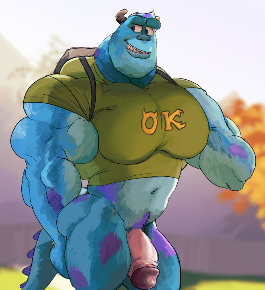 1boy ass bara bottomless clothed clothing disney flaccid flaccid_penis gay humanoid_penis male male_only monster monsters_inc monsters_university muscular muscular_male penis pixar remert sarah-borrows solo sulley