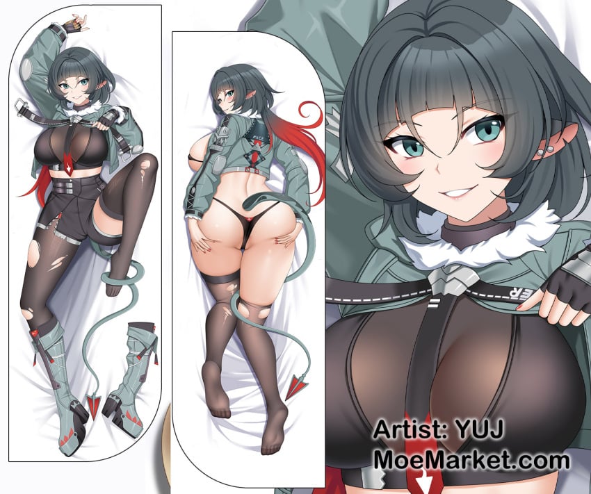 ass dakimakura female jane_doe_(zenless_zone_zero) looking_at_viewer looking_back pantyhose tail zenless_zone_zero