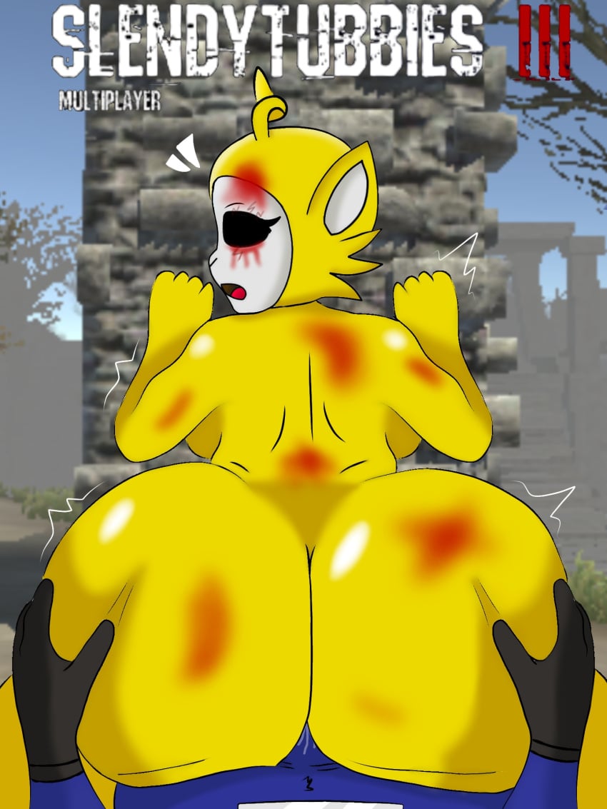 ass blood female_only laa-laa laa-laa(slendytubbies) slendytubbies slendytubbies_3 slendytubbies_oc teletubbies yellow_body yellow_fur