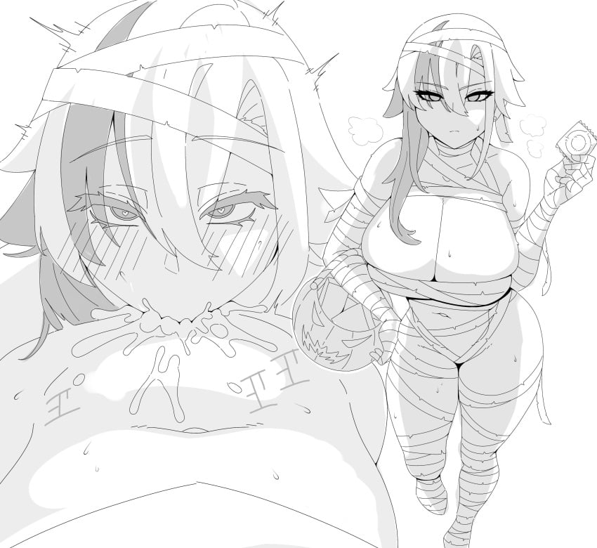 1boy 1girls aether_(genshin_impact) akazuan_19 arlecchino_(genshin_impact) black_and_white blowjob blowjob_face cum cum_in_mouth drawing ejaculation femdom genshin_impact horny_female male_pov mihoyo wip