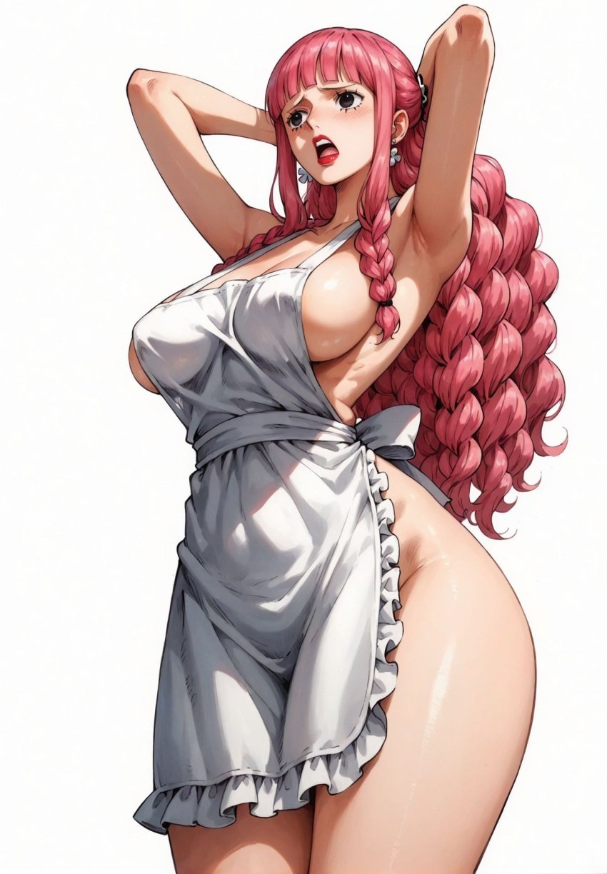 ai_generated alluring almost_naked almost_nude apron apron_only big_breasts black_eyes blush breasts circle_eyes curly_hair earring earrings female female_only lipstick long_hair one_piece perona pink_hair seducing seduction seductive seductive_body seductive_eyes seductive_gaze seductive_look seductive_mouth seductive_pose shiny_hair shiny_skin voluptuous voluptuous_female yashin