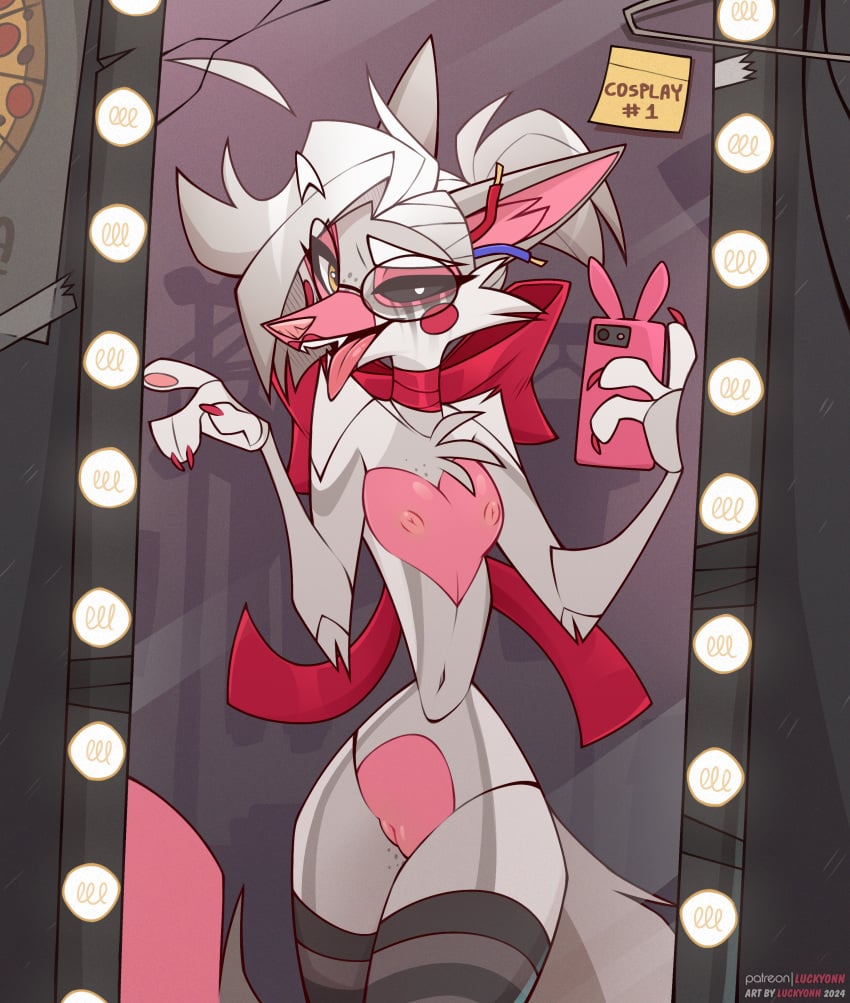 2024 4_fingers absurd_res anthro black_eyes breasts canid canine canis colored_nails detailed_background digital_media_(artwork) eyewear female fingers five_nights_at_freddy's five_nights_at_freddy's_2 fox fox_tail fur genitals glasses grey_body grey_fur hair hi_res huge_filesize looking_at_viewer luckyonn mammal mangle_(fnaf) nails nipples nude open_mouth pink_nipples pink_nose pink_pussy pussy red_nails scottgames smile smiling_at_viewer solo sophia_(luckyonn) spots tail teeth tongue white_body white_fur white_hair yellow_eyes