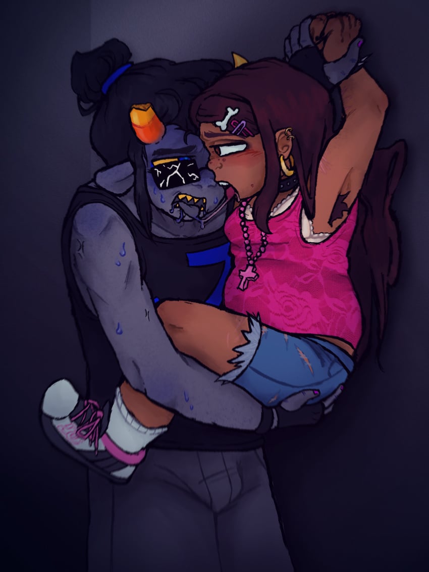 alien equius_zahhak fuck_me_eyes homestuck interspecies kissing mano_(robbiedraws) ms_paint_adventures noelle_(robbiedraws) self_insert sloppy_makeouts spit sweat troll yaoi