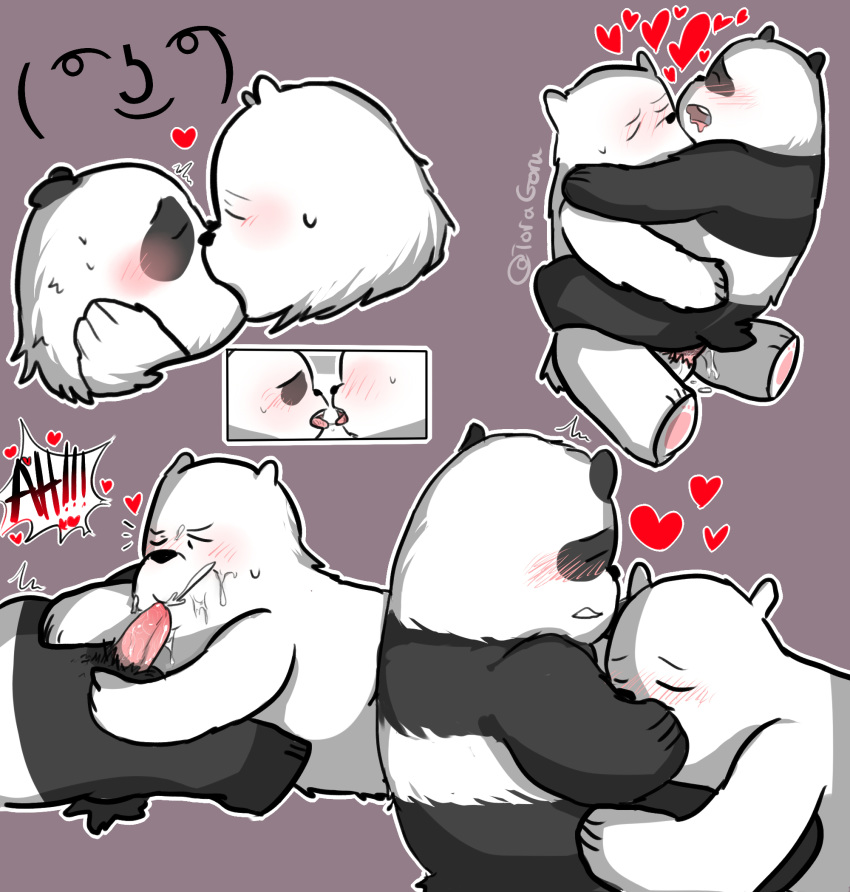 anal anal_sex bear cartoon_network duo fellatio heart ice_bear kissing lenny_face male mammal oral panda panda_(wbb) penetration penis polar_bear sex toragoru we_bare_bears yaoi