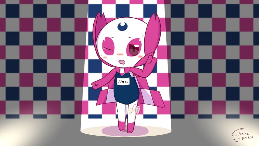 2020_tokyo_olympics background blush dated female mascot olympic_mascot olympics someity sweating swimsuit tagme vibrator vibrator_under_clothes watermark