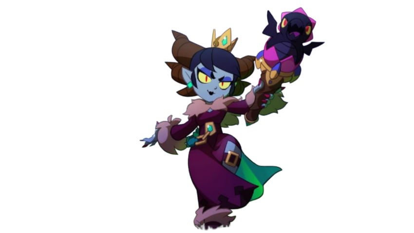 blue_hair blue_skin brawl_stars crown dragon dress female_only fur horns jewelry malicious_mandy malicious_mandy_(brawl_stars) mandy_(brawl_stars) solo solo_female tagme thighs wand