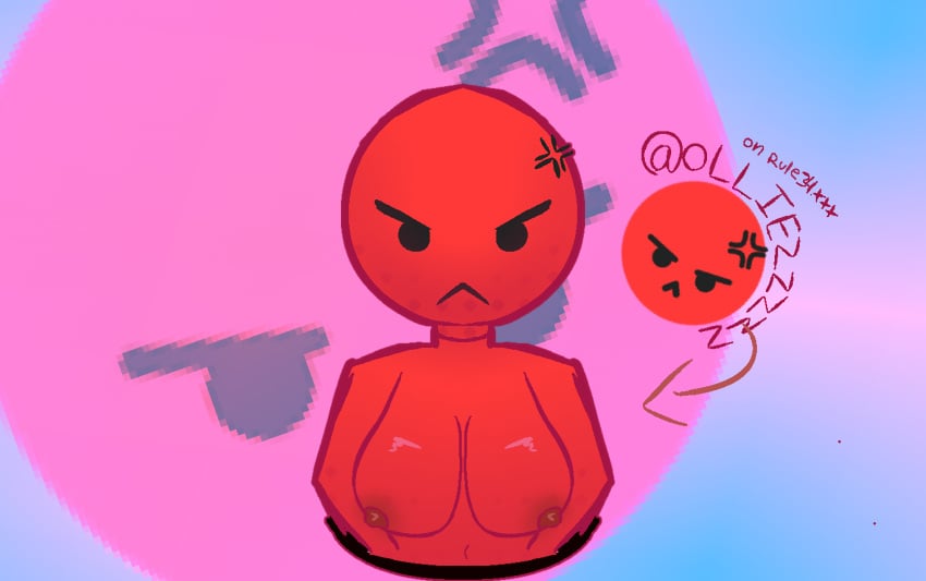 1female 1girl 1girls 2d 2d_(artwork) angry angry_(tiktok) angry_expression angry_face app arms_behind_back big_boobs big_breasts boobs breasts breasts_out choker circle_head emoji emoji_(race) emoticon female female_focus female_only looking_at_viewer mad nipples olliezzzzz_(artist) red_body red_skin tiktok