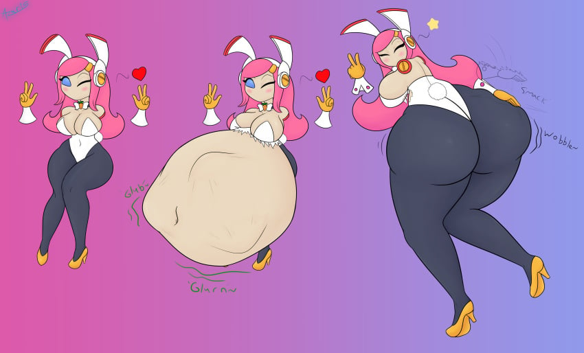 ass_expansion azuris_(artist) bunny_ears bunnysuit digestion kirby_(series) kirby_planet_robobot same_size_vore soft_vore struggling struggling_prey susie_(kirby) unwilling unwilling_prey vore vore_belly