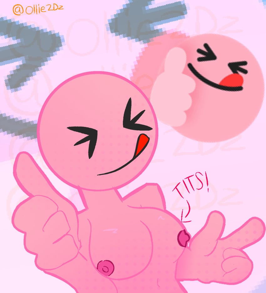 1female 1girls 2d 2d_artwork big_boobs big_breasts boobs boobs_out breasts breasts_out circle_head comic emoji emoji_(race) emoticon female female_focus female_only naked naked_female nipples no_bra nude nude_female olliezzzzz_(artist) pink_body pink_skin thumbs_up tiktok tongue tongue_out yummy_(tiktok)