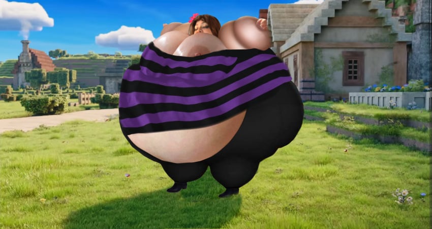 1girls big_breasts big_lips cleavage fat_arms fat_ass flower_in_hair huge_ass huge_belly jenny_belle_(slipperyt) love_handles minecraft minecraft_movie nipple_slip nipples obese photoshop puffy_nipples