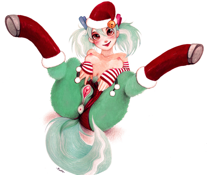 2013 anatomically_correct anatomically_correct_pussy animal_genitalia animal_pussy anus ass bell big_butt christmas clothing equine equine_pussy female fuchs fur gloves green_fur green_hair hair hat holidays hope_(mlp) horse human human_with_animal_genitalia ipotane legwear looking_at_viewer mammal multicolored_hair my_little_pony panties pony presenting presenting_hindquarters presenting_pussy puffy_anus pussy santa_hat satyr simple_background sitting smile solo stockings traditional_media_(artwork) underwear yellow_eyes