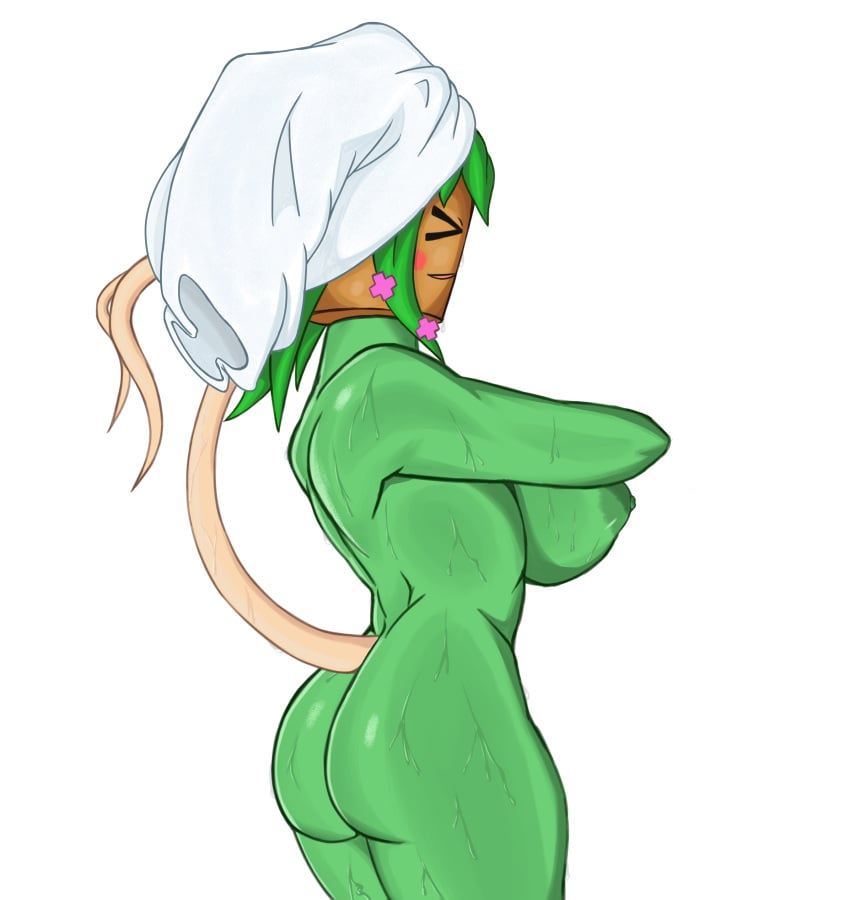 1girls big_ass big_breasts blaster_master blaster_master_zero_2 completely_nude completely_nude_female cursedone029 female green_skin kanna_(blaster_master) mob_face naked naked_female nude nude_female plant plant_girl plant_humanoid plantie tail towel wet