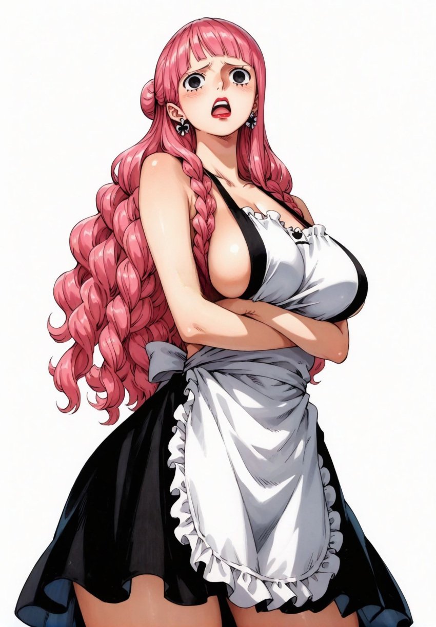 ai_generated alluring almost_naked almost_nude apron apron_only big_breasts black_eyes blush breasts circle_eyes curly_hair earring earrings female female_only lipstick long_hair one_piece perona pink_hair seducing seduction seductive seductive_body seductive_eyes seductive_gaze seductive_look seductive_mouth seductive_pose shiny_hair shiny_skin voluptuous voluptuous_female yashin