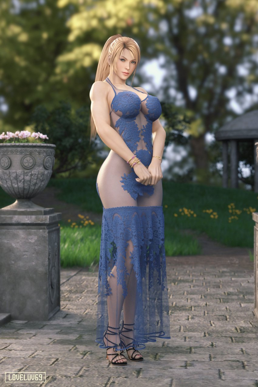 3d big_breasts blonde_hair blue_eyes breasts busty female female_focus female_only hourglass_figure large_breasts long_hair loveluv69 pinup pinup_pose ponytail sarah_bryant tagme virtua_fighter wide_hips