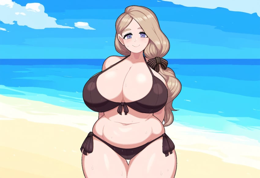 1girls ai_generated beach big_breasts bikini chubby fire_emblem fire_emblem:_three_houses large_breasts looking_at_viewer mercedes_von_martritz novelai solo thick_thighs voluptuous wide_hips