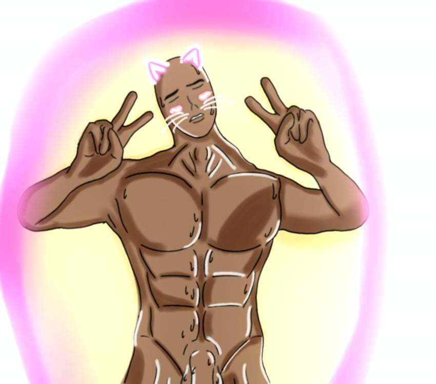 black_male blush gay go_go_gadget_insano_style ironic meme muscular_male nude oc oiled_skin oiled_up peace_sign standing stupid what wtf