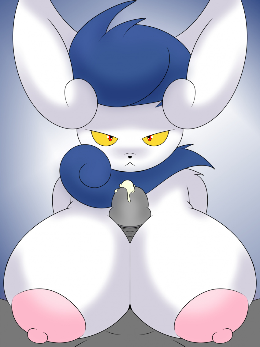 anthro anthro_only big_breasts breasts_bigger_than_head cum female female/male furry furry_only generation_6_pokemon huge_breasts meowstic nintendo nipples paizuri penis pokemon pokemon_(species) punch_pubby